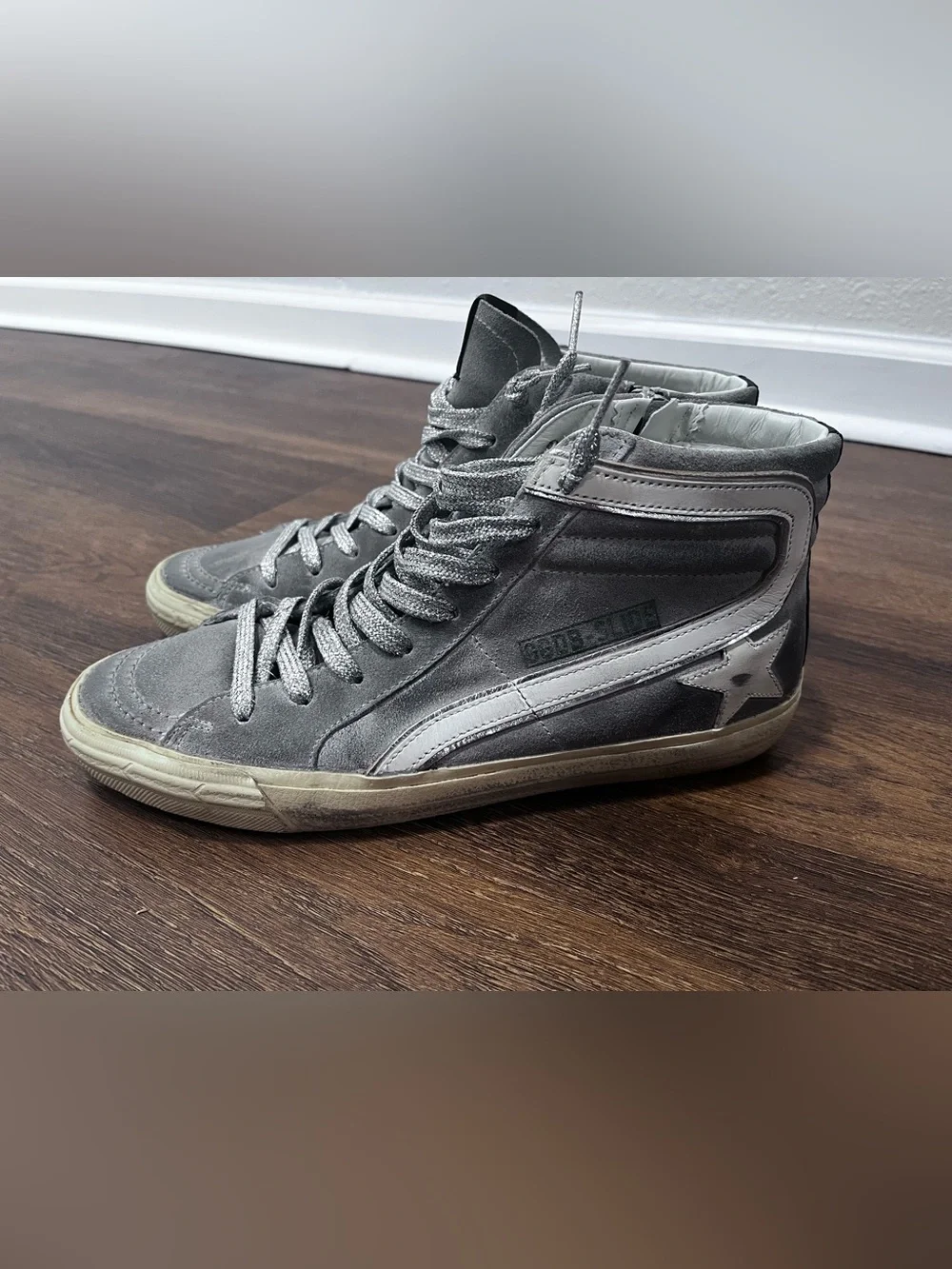 Golden Goose Silver Suede High-Top Slide Size 40